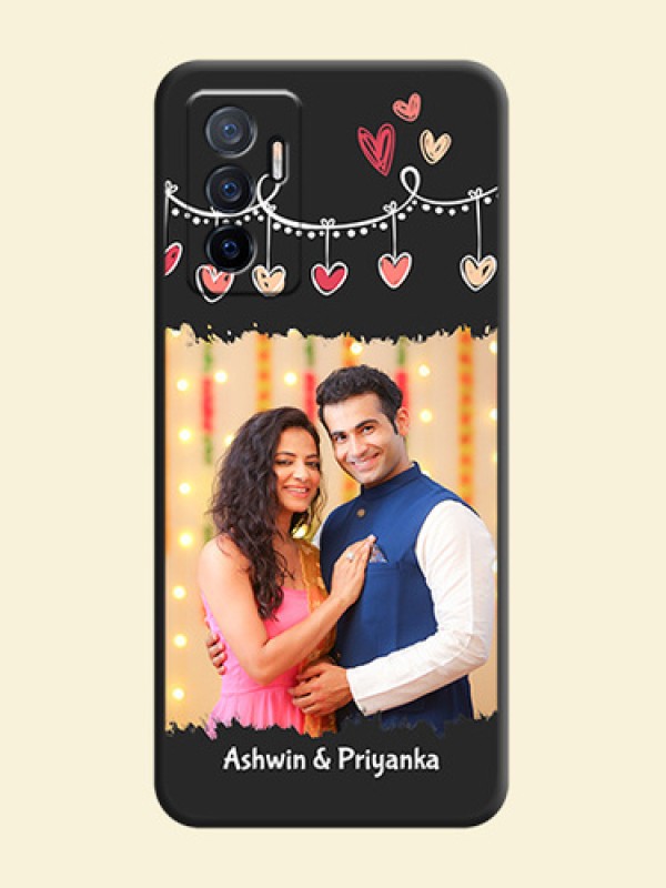 Pink Love Hangings with Name on Space Black Custom Soft Matte Phone Cases - Vivo Y75 4G