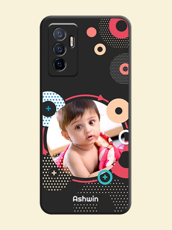Multicoloured Round Image on Personalised Space Black Soft Matte Cases - Vivo Y75 4G