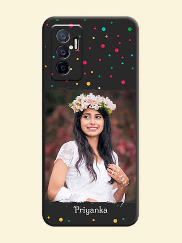 Multicolor Dotted Pattern with Text on Space Black Custom Soft Matte Phone Back Cover - Vivo Y75 4G