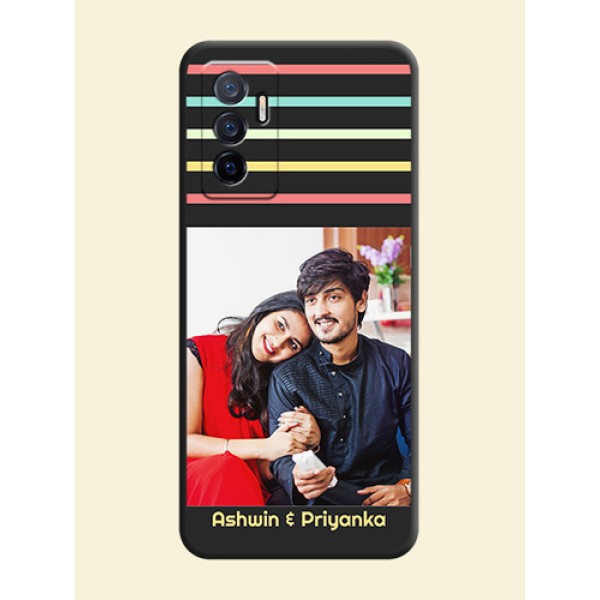 Color Stripes with Photo and Text on Photo on Space Black Soft Matte Mobile Case - Vivo Y75 4G