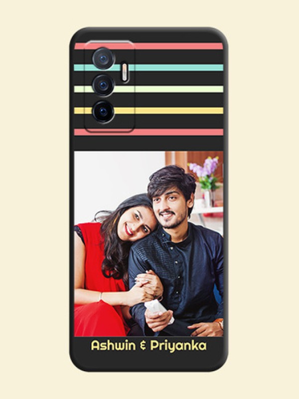 Color Stripes with Photo and Text on Photo on Space Black Soft Matte Mobile Case - Vivo Y75 4G