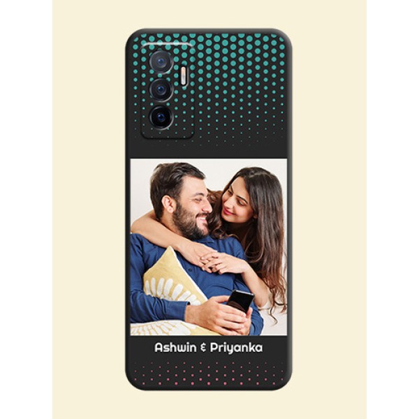Faded Dots with Grunge Photo Frame and Text on Space Black Custom Soft Matte Phone Cases - Vivo Y75 4G