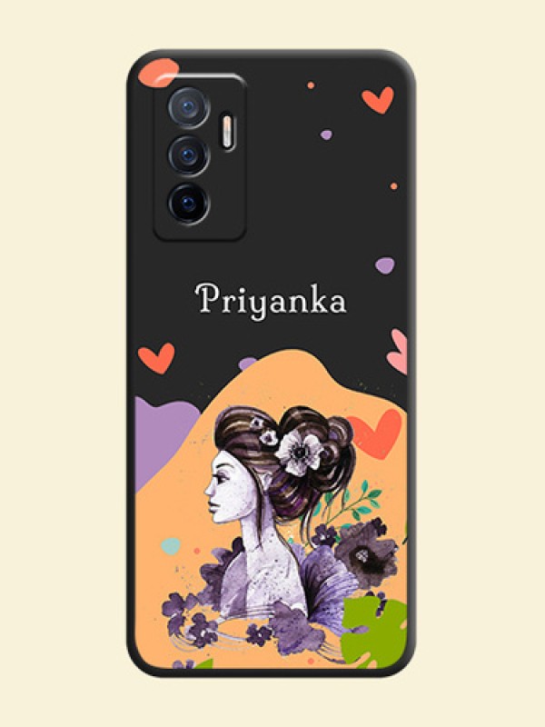 Namecase For Her With Fancy Lady Image On Space Black Personalized Soft Matte Phone Covers -Vivo Y75 4G