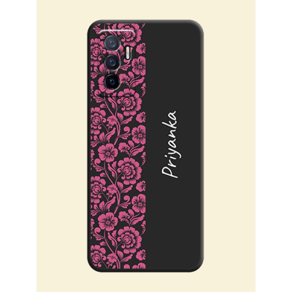 Pink Floral Pattern Design With Custom Text On Space Black Personalized Soft Matte Phone Covers -Vivo Y75 4G Pink Floral Pattern Design With Custom Text On Space Black Personalized Soft Matte Phone Covers -Vivo Y75 4G