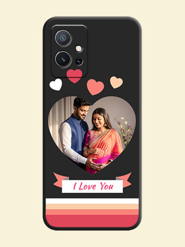 Love Shaped Photo with Colorful Stripes on Personalised Space Black Soft Matte Cases - Vivo Y75 5G