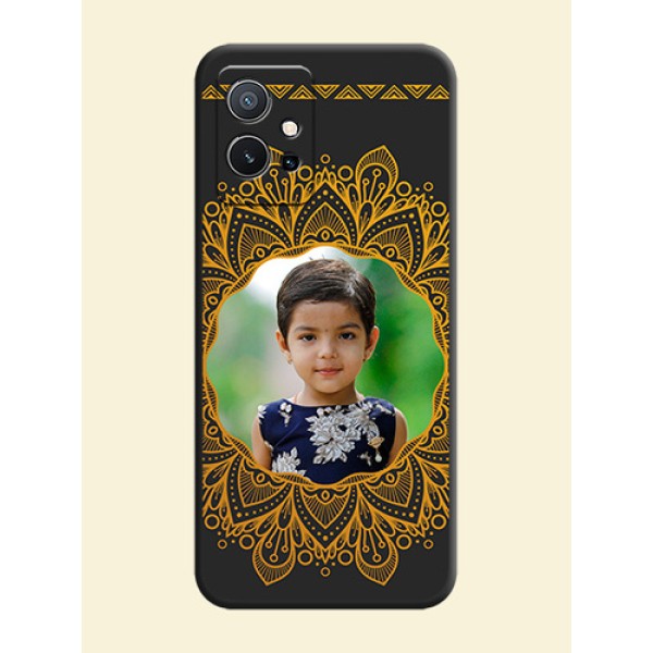 Round Image with Floral Design on Photo on Space Black Soft Matte Mobile Cover - Vivo Y75 5G Round Image with Floral Design on Photo on Space Black Soft Matte Mobile Cover - Vivo Y75 5G