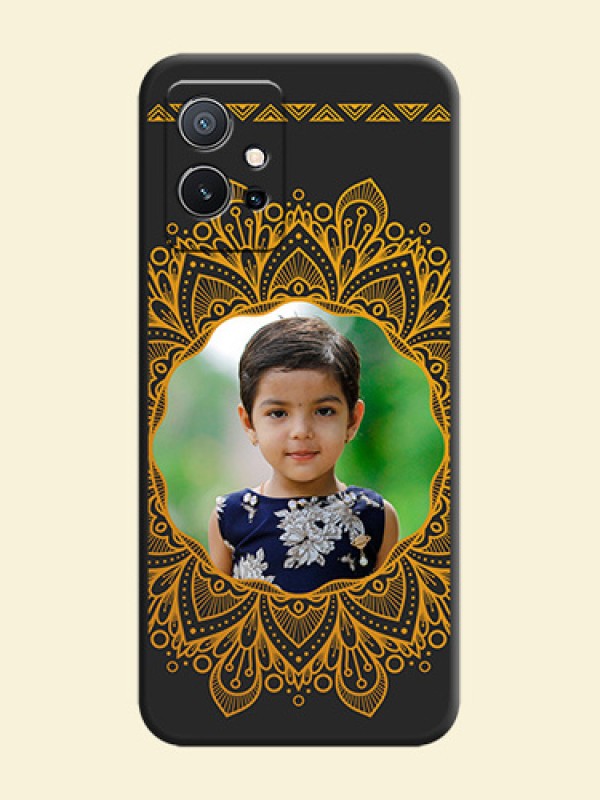 Round Image with Floral Design on Photo on Space Black Soft Matte Mobile Cover - Vivo Y75 5G