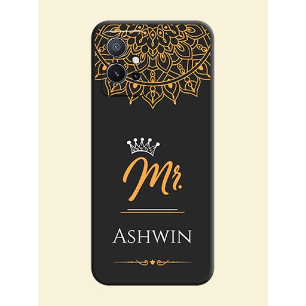 Mr Name with Floral Design  on Personalised Space Black Soft Matte Cases - Vivo Y75 5G