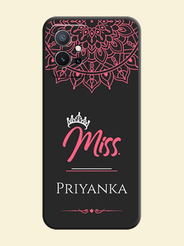 Mrs Name with Floral Design on Space Black Personalized Soft Matte Phone Covers - Vivo Y75 5G