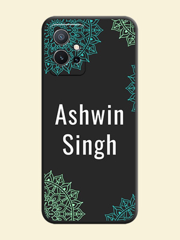 Your Name with Floral Design on Space Black Custom Soft Matte Back Cover - Vivo Y75 5G