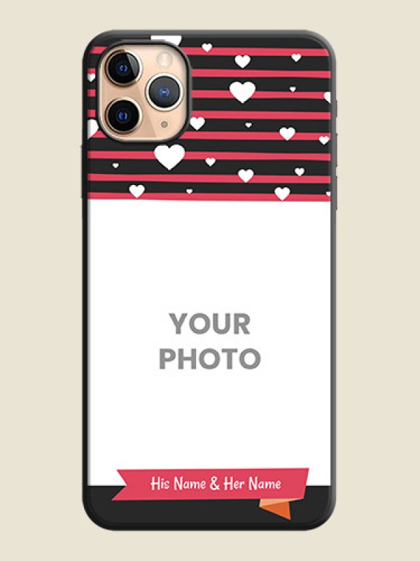 Custom White Color Love Symbols with Pink Lines Pattern on Space Black Custom Soft Matte Phone Cases - iPhone 11 Pro Max - alternate view