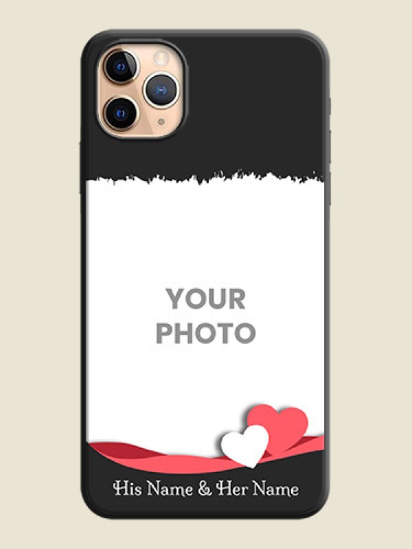 Custom Pink Color Love Shaped Ribbon Design with Text on Space Black Custom Soft Matte Phone Back Cover - iPhone 11 Pro Max - alternate view