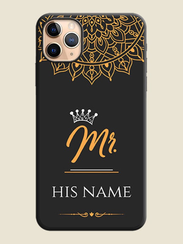 Custom Mr Name with Floral Design  on Personalised Space Black Soft Matte Cases - iPhone 11 Pro Max - alternate view