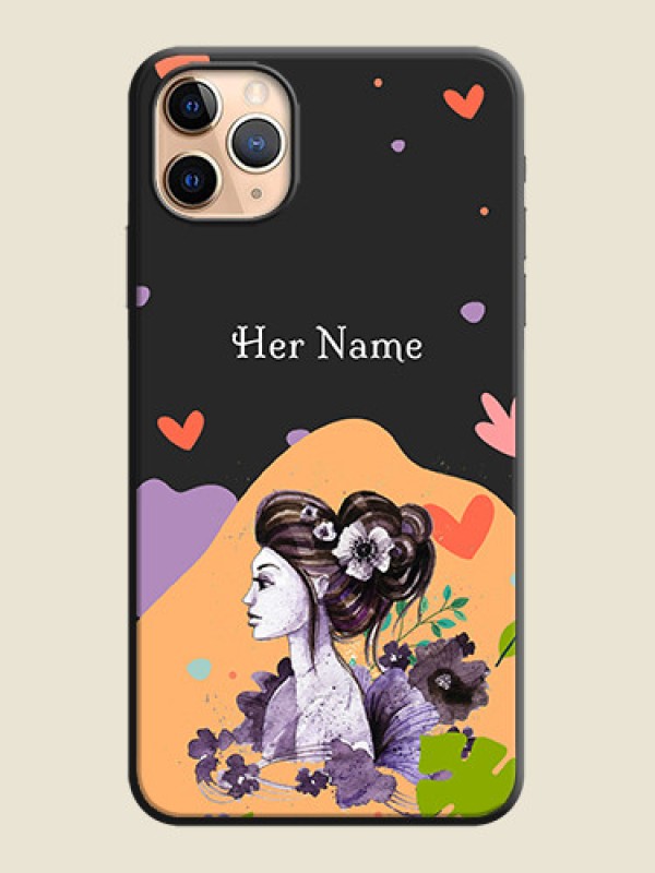 Custom Namecase For Her With Fancy Lady Image On Space Black Personalized Soft Matte Phone Covers -Apple Iphone 11 Pro Max - alternate view
