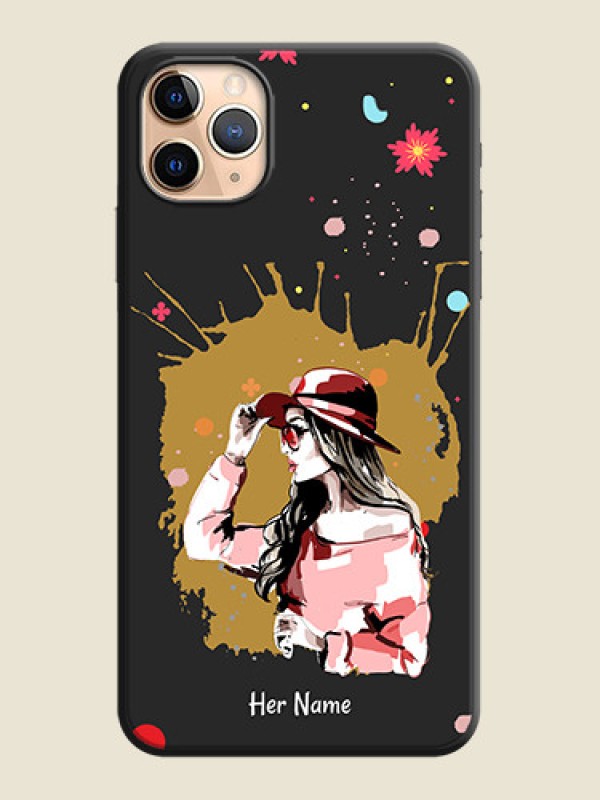 Custom Mordern Lady With Color Splash Background With Custom Text On Space Black Personalized Soft Matte Phone Covers -Apple Iphone 11 Pro Max - alternate view