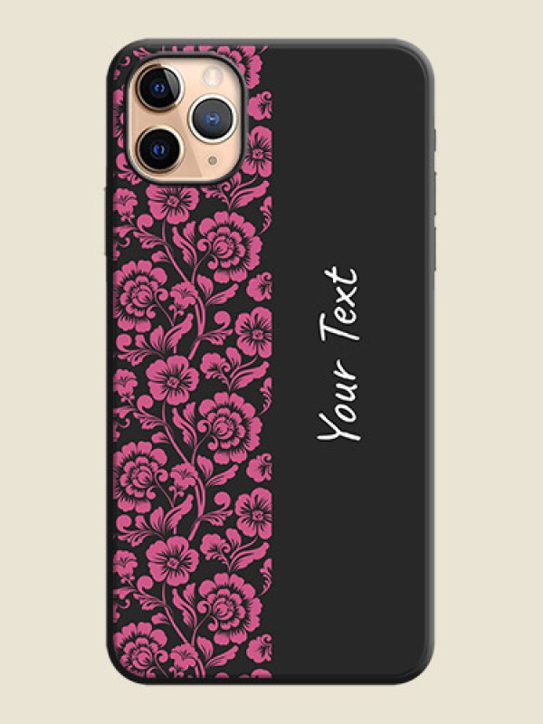 Custom Pink Floral Pattern Design With Custom Text On Space Black Personalized Soft Matte Phone Covers -Apple Iphone 11 Pro Max - alternate view