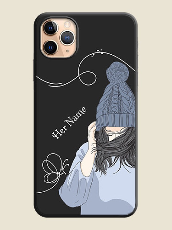 Custom Girl With Blue Winter Outfiit Custom Text Design On Space Black Personalized Soft Matte Phone Covers -Apple Iphone 11 Pro Max - alternate view