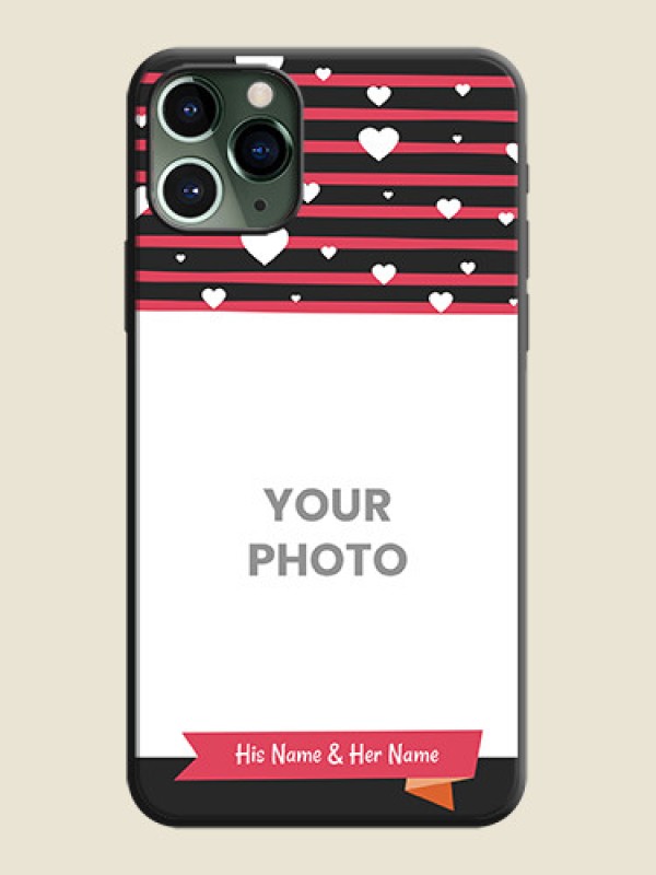 Custom White Color Love Symbols with Pink Lines Pattern on Space Black Custom Soft Matte Phone Cases - iPhone 11 Pro - alternate view