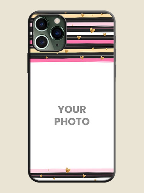 Custom Multicolor Lines and Golden Love Symbols Design - Photo on Space Black Soft Matte Mobile Cover - iPhone 11 Pro - alternate view