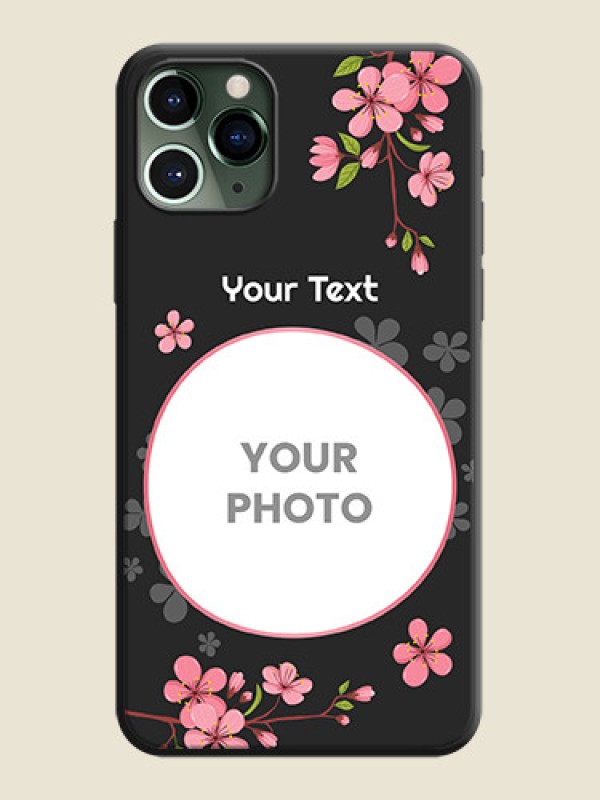 Custom Round Image with Pink Color Floral Design - Photo on Space Black Soft Matte Back Cover - iPhone 11 Pro - alternate view