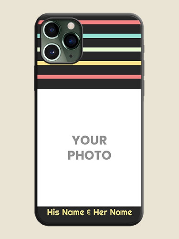 Custom Color Stripes with Photo and Text - Photo on Space Black Soft Matte Mobile Case - iPhone 11 Pro - alternate view