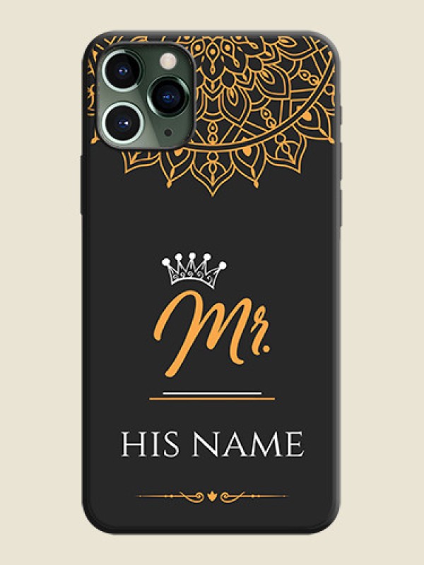 Custom Mr Name with Floral Design  on Personalised Space Black Soft Matte Cases - iPhone 11 Pro - alternate view