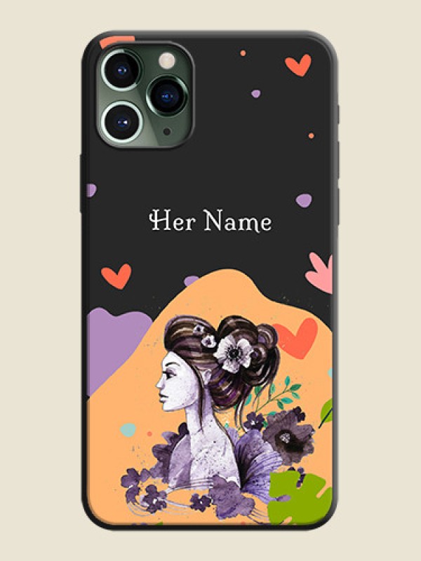 Custom Namecase For Her With Fancy Lady Image On Space Black Personalized Soft Matte Phone Covers -Apple Iphone 11 Pro - alternate view