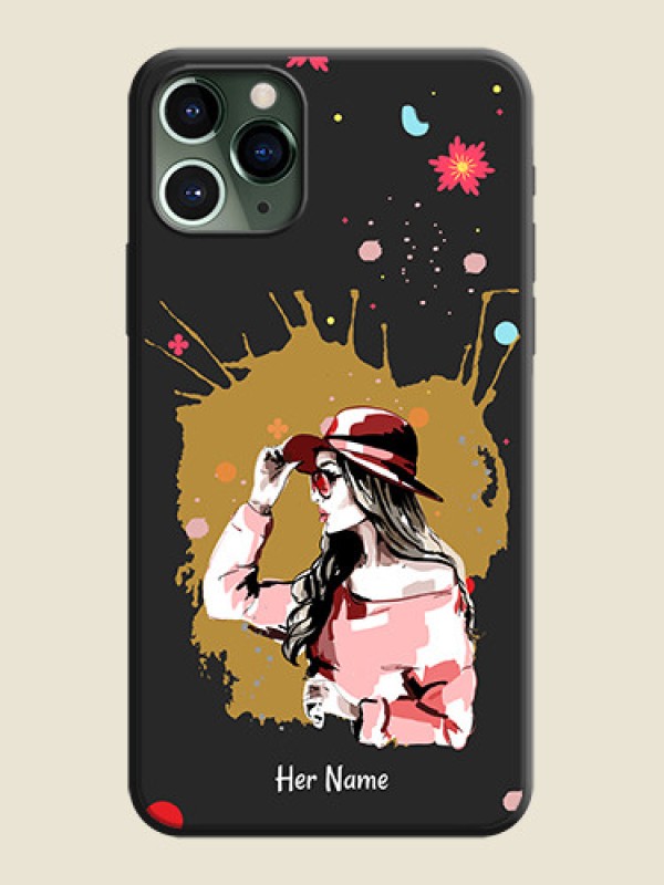 Custom Mordern Lady With Color Splash Background With Custom Text On Space Black Personalized Soft Matte Phone Covers -Apple Iphone 11 Pro - alternate view