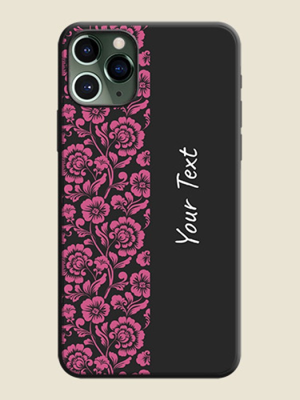 Custom Pink Floral Pattern Design With Custom Text On Space Black Personalized Soft Matte Phone Covers -Apple Iphone 11 Pro - alternate view