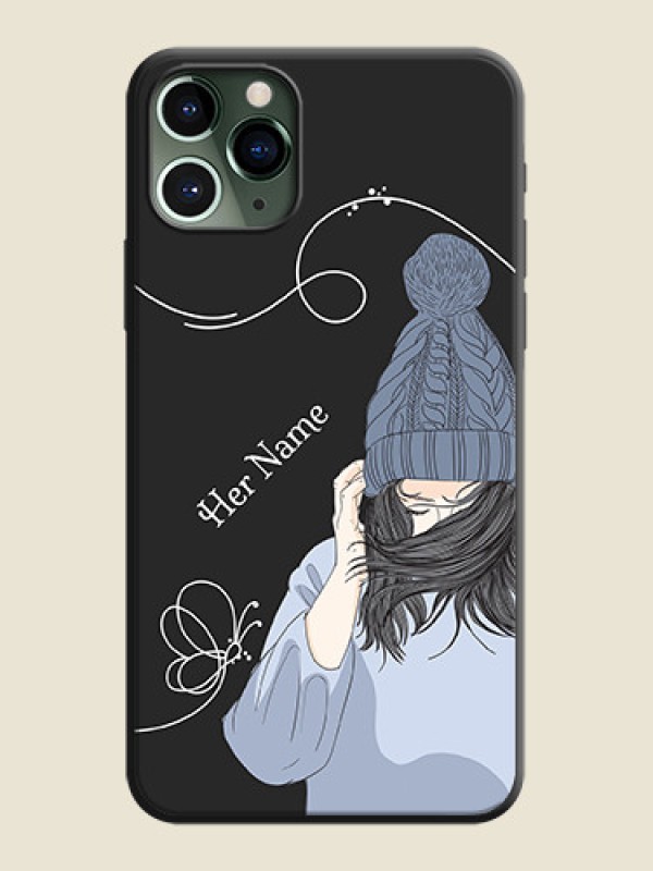 Custom Girl With Blue Winter Outfiit Custom Text Design On Space Black Personalized Soft Matte Phone Covers -Apple Iphone 11 Pro - alternate view