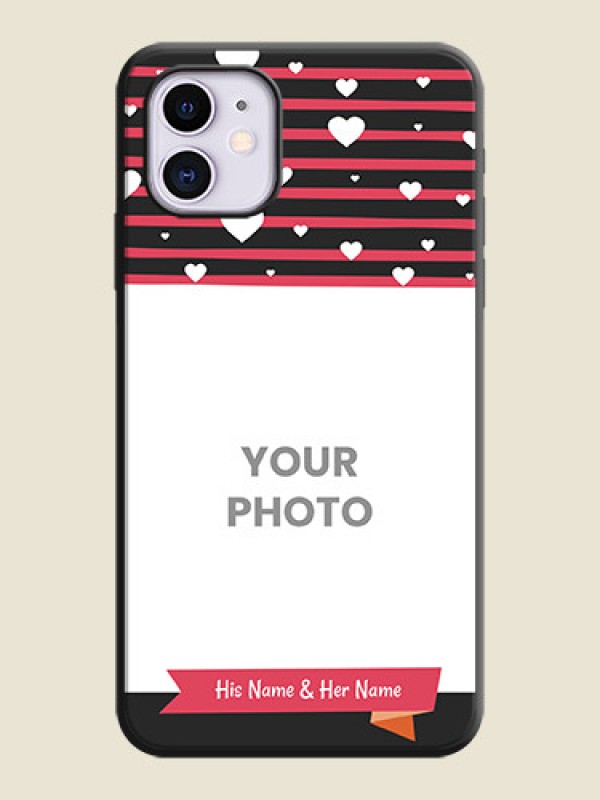 Custom White Color Love Symbols with Pink Lines Pattern on Space Black Custom Soft Matte Phone Cases - iPhone 11 - alternate view