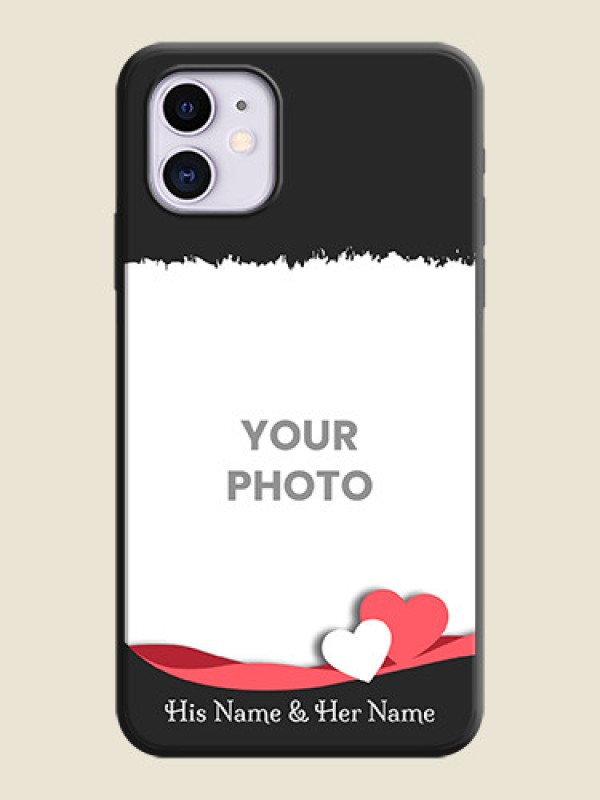 Custom Pink Color Love Shaped Ribbon Design with Text on Space Black Custom Soft Matte Phone Back Cover - iPhone 11 - alternate view