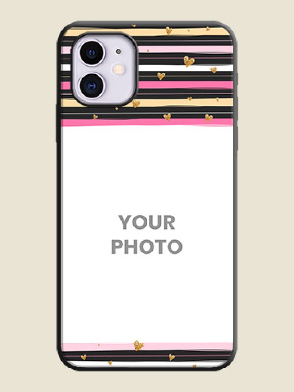 Custom Multicolor Lines and Golden Love Symbols Design - Photo on Space Black Soft Matte Mobile Cover - iPhone 11 - alternate view