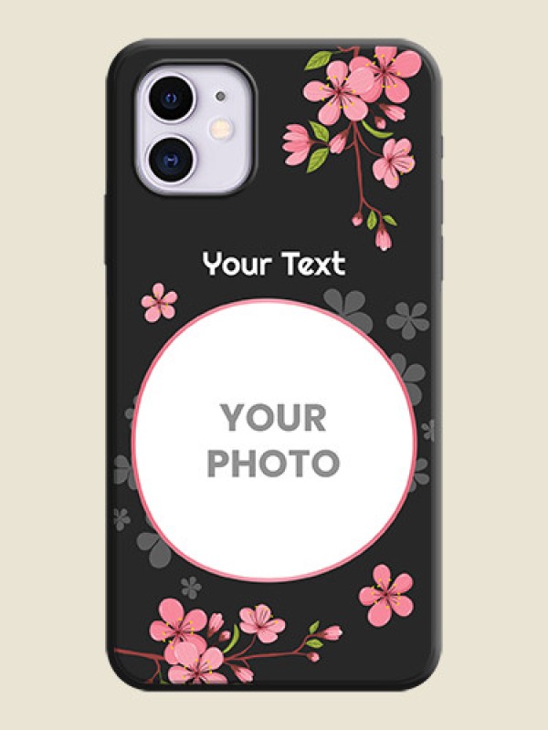 Custom Round Image with Pink Color Floral Design - Photo on Space Black Soft Matte Back Cover - iPhone 11 - alternate view