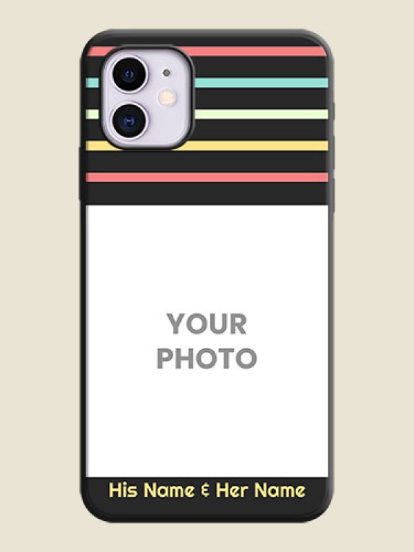 Custom Color Stripes with Photo and Text - Photo on Space Black Soft Matte Mobile Case - iPhone 11 - alternate view
