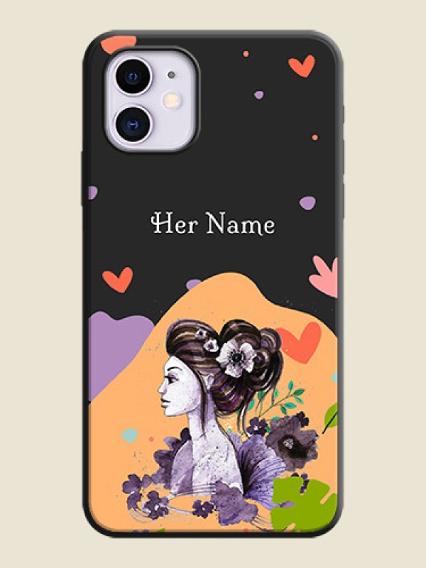 Custom Namecase For Her With Fancy Lady Image On Space Black Personalized Soft Matte Phone Covers -Apple Iphone 11 - alternate view
