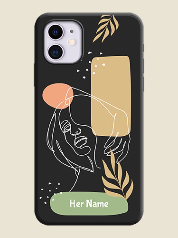 Custom Custom Text With Line Art Of Women & Leaves Design On Space Black Personalized Soft Matte Phone Covers -Apple Iphone 11 - alternate view