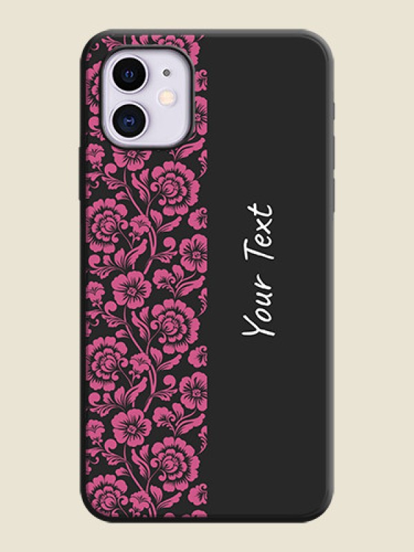 Custom Pink Floral Pattern Design With Custom Text On Space Black Personalized Soft Matte Phone Covers -Apple Iphone 11 - alternate view