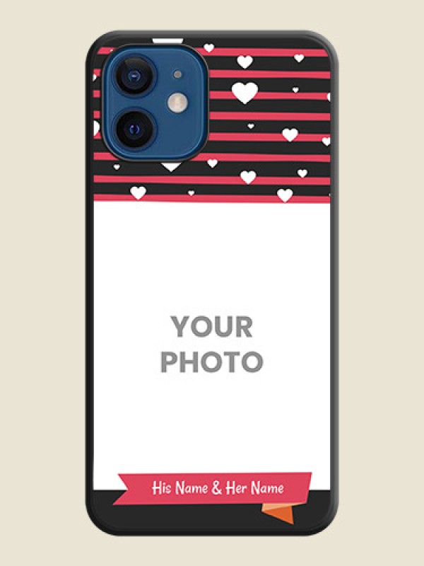 Custom White Color Love Symbols with Pink Lines Pattern on Space Black Custom Soft Matte Phone Cases - iPhone 12 Mini - alternate view