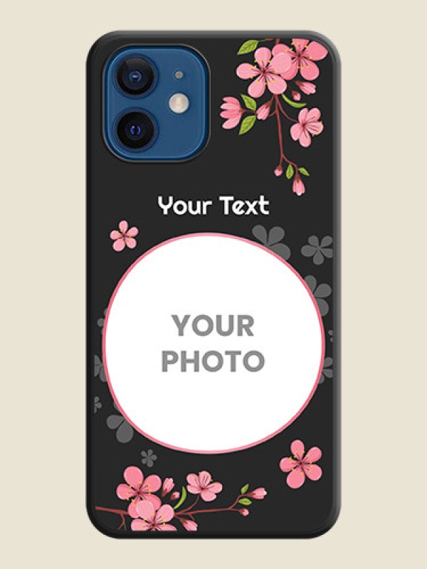 Custom Round Image with Pink Color Floral Design on Photo on Space Black Soft Matte Back Cover - iPhone 12 Mini - alternate view