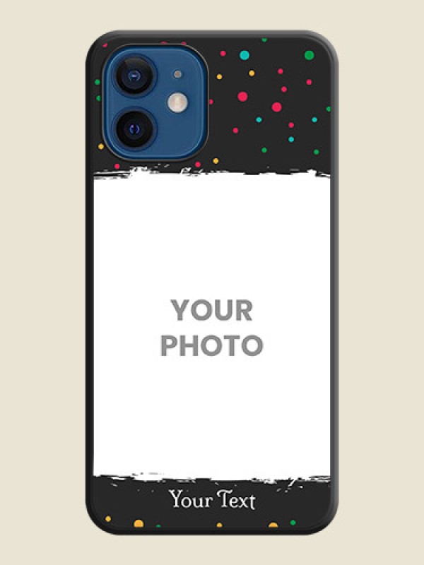 Custom Multicolor Dotted Pattern with Text on Space Black Custom Soft Matte Phone Back Cover - iPhone 12 Mini - alternate view