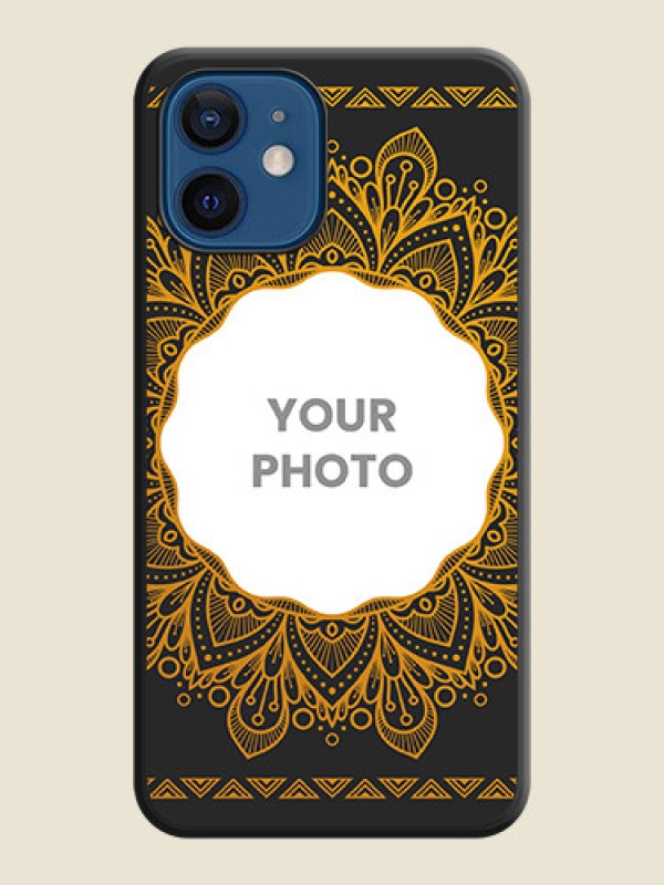 Custom Round Image with Floral Design on Photo on Space Black Soft Matte Mobile Cover - iPhone 12 Mini - alternate view
