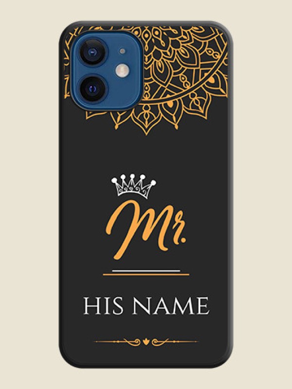 Custom Mr Name with Floral Design  on Personalised Space Black Soft Matte Cases - iPhone 12 Mini - alternate view