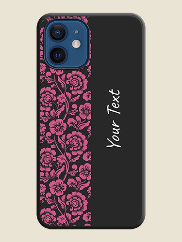Custom Pink Floral Pattern Design With Custom Text On Space Black Personalized Soft Matte Phone Covers -Apple Iphone 12 Mini - alternate view