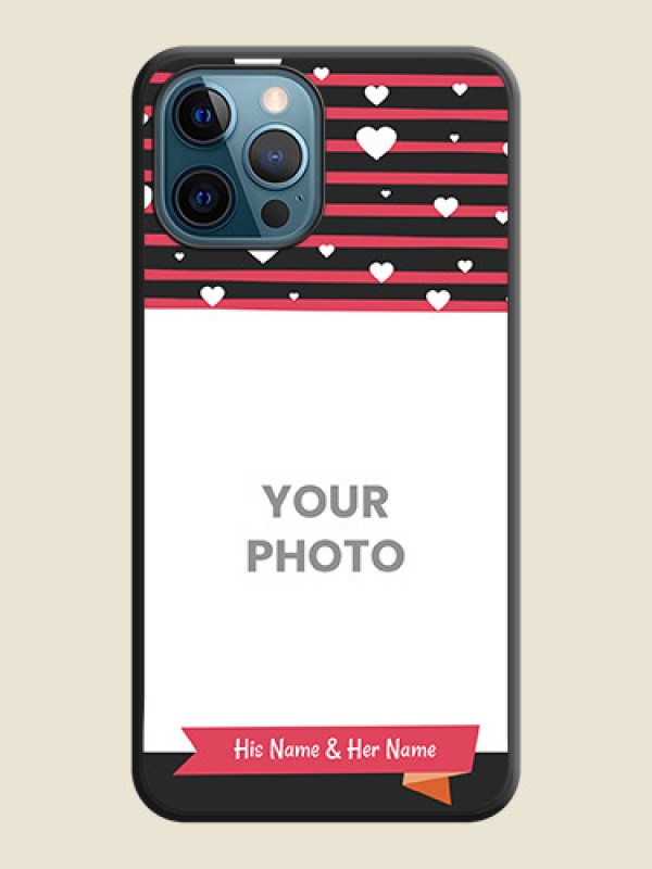 Custom White Color Love Symbols with Pink Lines Pattern on Space Black Custom Soft Matte Phone Cases - iPhone 12 Pro Max - alternate view