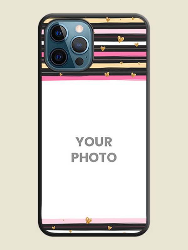 Custom Multicolor Lines and Golden Love Symbols Design on Photo on Space Black Soft Matte Mobile Cover - iPhone 12 Pro Max - alternate view