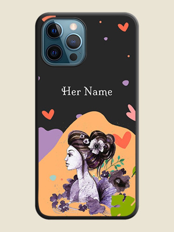 Custom Namecase For Her With Fancy Lady Image On Space Black Personalized Soft Matte Phone Covers -Apple Iphone 12 Pro Max - alternate view