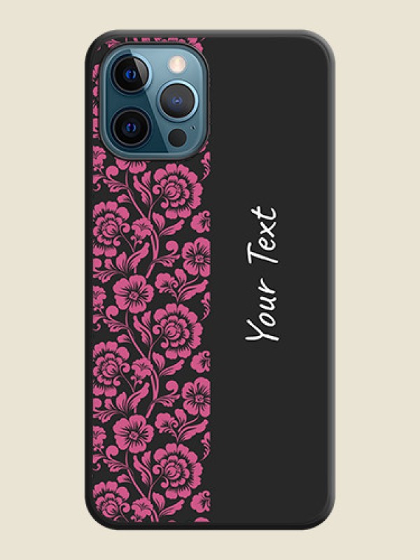 Custom Pink Floral Pattern Design With Custom Text On Space Black Personalized Soft Matte Phone Covers -Apple Iphone 12 Pro Max - alternate view