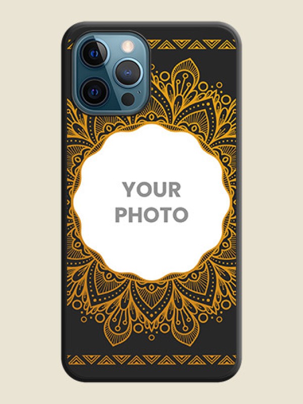 Custom Round Image with Floral Design on Photo on Space Black Soft Matte Mobile Cover - iPhone 12 Pro - alternate view