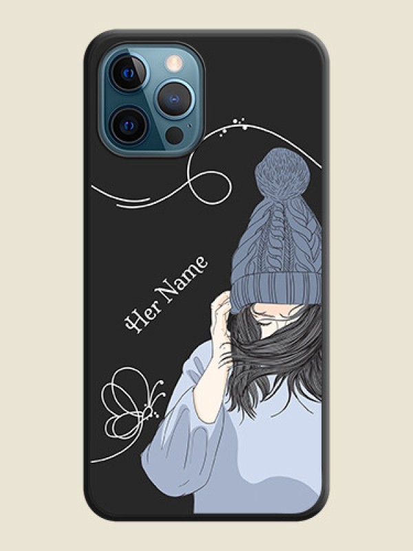 Custom Girl With Blue Winter Outfiit Custom Text Design On Space Black Personalized Soft Matte Phone Covers -Apple Iphone 12 Pro - alternate view